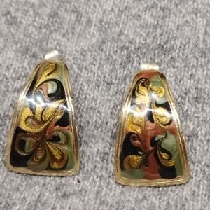 Elegant Gold and Black Enamel Earrings